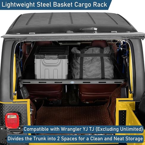 رف حامل الأمتعة للتخزين الداخلي من Hooke Road متوافق مع موديلات 1987-2006 Jeep Wrangler YJ TJ ذات السقف الصلب (باستثناء غير المحدودة)، رف شحن سلة فولاذي خفيف الوزن in Kuwait