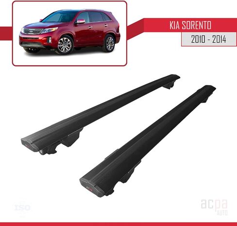 Compatible with Kia Sorento 2010-2015 Roof Rack Hook Luggage Rack Railing Rack with Key Aluminium Black in Saudi Arabia