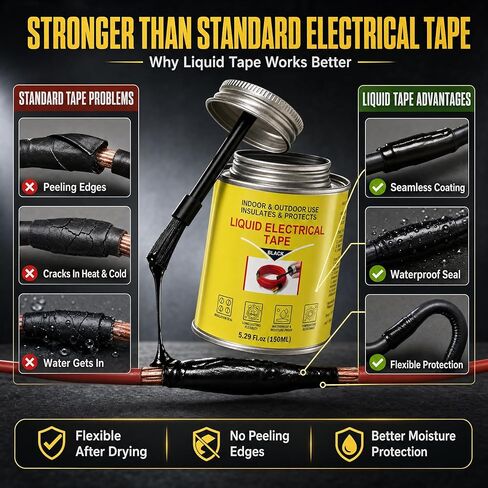 5.29 oz Liquid Electrical Tape, Waterproof Sealing Glue with Brush Cap, Insulating Sealant for Electrical Connections, Plugs, Circuit Boards, Marine & Automotive Use (Black) in Kuwait