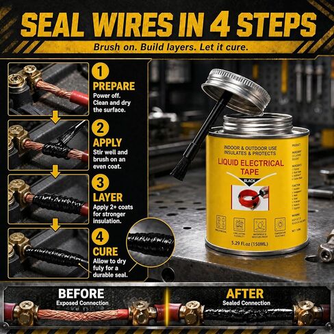 5.29 oz Liquid Electrical Tape, Waterproof Sealing Glue with Brush Cap, Insulating Sealant for Electrical Connections, Plugs, Circuit Boards, Marine & Automotive Use (Black) in Kuwait