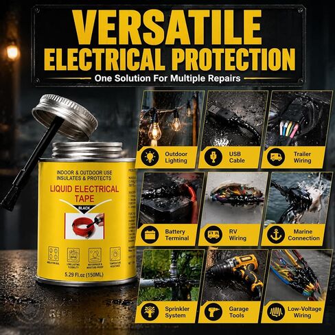5.29 oz Liquid Electrical Tape, Waterproof Sealing Glue with Brush Cap, Insulating Sealant for Electrical Connections, Plugs, Circuit Boards, Marine & Automotive Use (Black) in Kuwait