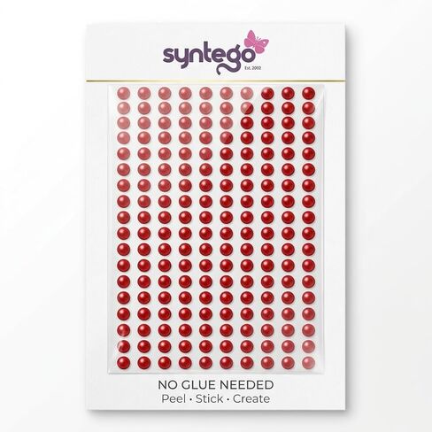 Syntego 200 Bright Christmas Red Round Pearls 6mm Flat Backed Round Self Adhesive Beads in Saudi Arabia