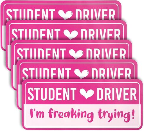 Gosknor 5pcs Pink Non-Magnetic New Driver Stickers, Waterproof Removable PVC Rectangular Student Driver Signs for Car, Motorcycle, Truck, Bumper in Kuwait