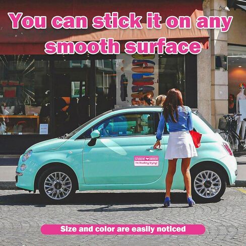 Gosknor 5pcs Pink Non-Magnetic New Driver Stickers, Waterproof Removable PVC Rectangular Student Driver Signs for Car, Motorcycle, Truck, Bumper in Kuwait