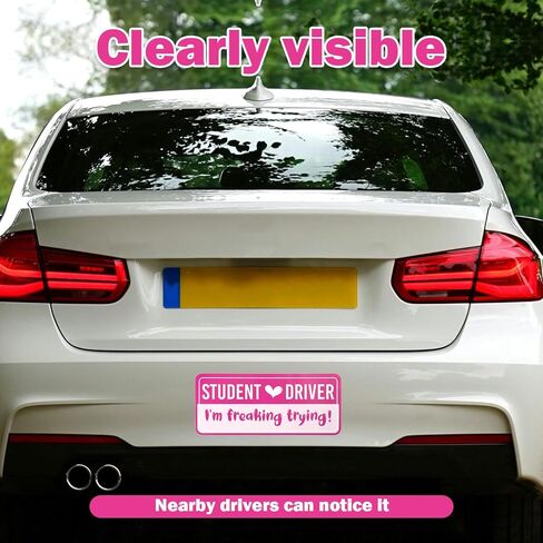 Gosknor 5pcs Pink Non-Magnetic New Driver Stickers, Waterproof Removable PVC Rectangular Student Driver Signs for Car, Motorcycle, Truck, Bumper in Kuwait