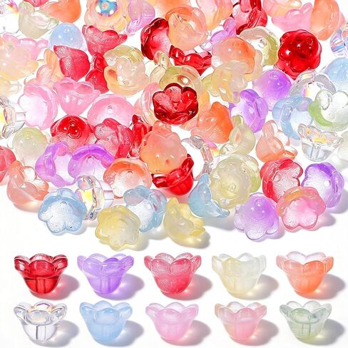 100pcs Glass Bellflower Beads for Jewelry Making Mixed Color Gradient Trumpet Flower Beads Cute Floral Beaded Charms for DIY Necklace Earrings Bracelets Crafts Decoration Gifts (11mm) in Saudi Arabia