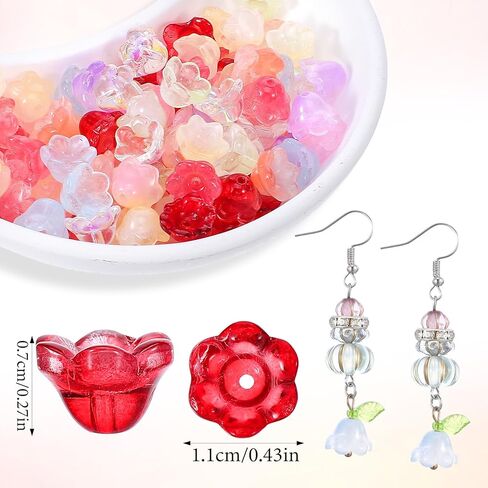 100pcs Glass Bellflower Beads for Jewelry Making Mixed Color Gradient Trumpet Flower Beads Cute Floral Beaded Charms for DIY Necklace Earrings Bracelets Crafts Decoration Gifts (11mm) in Saudi Arabia