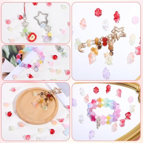100pcs Glass Bellflower Beads for Jewelry Making Mixed Color Gradient Trumpet Flower Beads Cute Floral Beaded Charms for DIY Necklace Earrings Bracelets Crafts Decoration Gifts (11mm) in Saudi Arabia