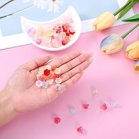 100pcs Glass Bellflower Beads for Jewelry Making Mixed Color Gradient Trumpet Flower Beads Cute Floral Beaded Charms for DIY Necklace Earrings Bracelets Crafts Decoration Gifts (11mm) in Saudi Arabia
