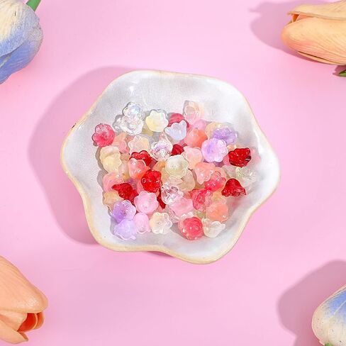100pcs Glass Bellflower Beads for Jewelry Making Mixed Color Gradient Trumpet Flower Beads Cute Floral Beaded Charms for DIY Necklace Earrings Bracelets Crafts Decoration Gifts (11mm) in Saudi Arabia