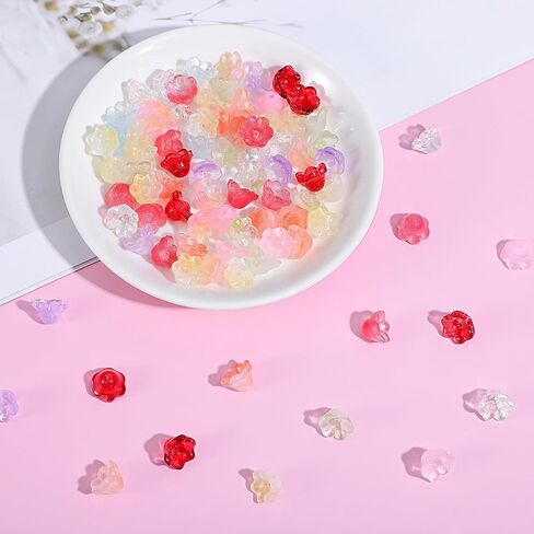 100pcs Glass Bellflower Beads for Jewelry Making Mixed Color Gradient Trumpet Flower Beads Cute Floral Beaded Charms for DIY Necklace Earrings Bracelets Crafts Decoration Gifts (11mm) in Saudi Arabia