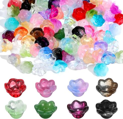 100pcs Glass Bellflower Beads for Jewelry Making Mixed Color Gradient Trumpet Flower Beads Cute Floral Beaded Charms for DIY Necklace Earrings Bracelets Crafts Decoration Gifts (11mm) in Saudi Arabia