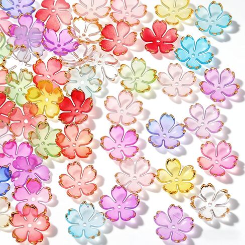 50Pcs Mini Floral Spacer Beads, Acrylic Flower Beads, 5-Petal Colorful Cherry Blossom Beads, Hair Charms for DIY Crafts Bracelet Necklace Earrings Jewelry Making in Saudi Arabia