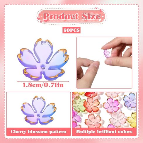 50Pcs Mini Floral Spacer Beads, Acrylic Flower Beads, 5-Petal Colorful Cherry Blossom Beads, Hair Charms for DIY Crafts Bracelet Necklace Earrings Jewelry Making in Saudi Arabia