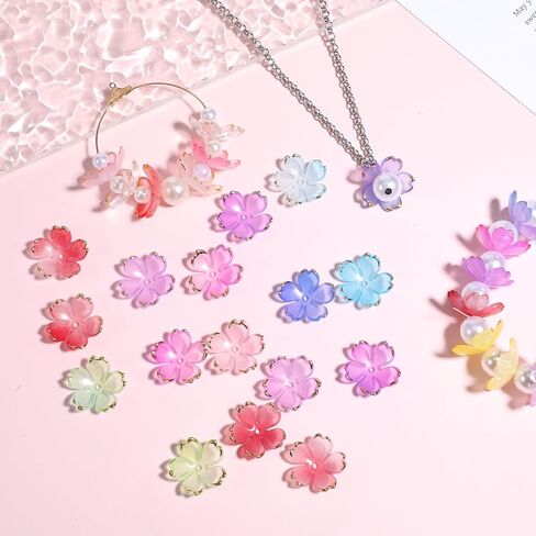 50Pcs Mini Floral Spacer Beads, Acrylic Flower Beads, 5-Petal Colorful Cherry Blossom Beads, Hair Charms for DIY Crafts Bracelet Necklace Earrings Jewelry Making in Saudi Arabia