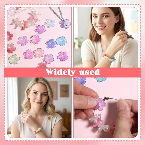 50Pcs Mini Floral Spacer Beads, Acrylic Flower Beads, 5-Petal Colorful Cherry Blossom Beads, Hair Charms for DIY Crafts Bracelet Necklace Earrings Jewelry Making in Saudi Arabia