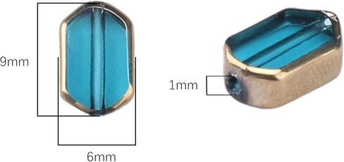 Glass Octagon Beads Lake Blue 6x9mm 28pcs Rectangle Golden Edge Crystal Loose Beads for DIY Craft Jewelry Making in Saudi Arabia