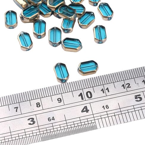 Glass Octagon Beads Lake Blue 6x9mm 28pcs Rectangle Golden Edge Crystal Loose Beads for DIY Craft Jewelry Making in Saudi Arabia