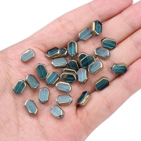 Glass Octagon Beads Lake Blue 6x9mm 28pcs Rectangle Golden Edge Crystal Loose Beads for DIY Craft Jewelry Making in Saudi Arabia