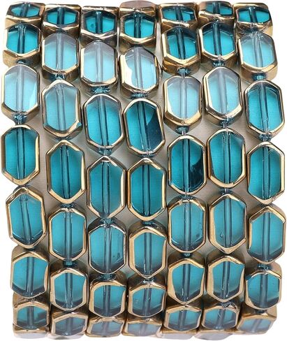 Glass Octagon Beads Lake Blue 6x9mm 28pcs Rectangle Golden Edge Crystal Loose Beads for DIY Craft Jewelry Making in Saudi Arabia