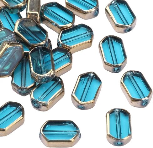 Glass Octagon Beads Lake Blue 6x9mm 28pcs Rectangle Golden Edge Crystal Loose Beads for DIY Craft Jewelry Making in Saudi Arabia