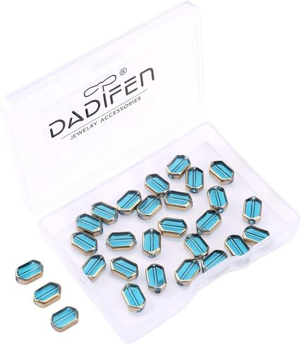 Glass Octagon Beads Lake Blue 6x9mm 28pcs Rectangle Golden Edge Crystal Loose Beads for DIY Craft Jewelry Making in Saudi Arabia
