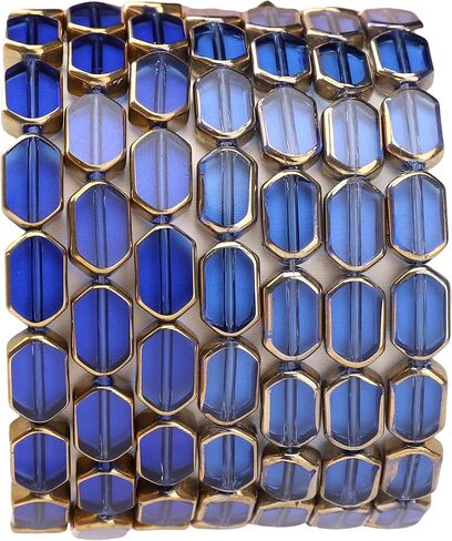Glass Octagon Beads Lake Blue 6x9mm 28pcs Rectangle Golden Edge Crystal Loose Beads for DIY Craft Jewelry Making in Saudi Arabia