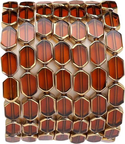 Glass Octagon Beads Lake Blue 6x9mm 28pcs Rectangle Golden Edge Crystal Loose Beads for DIY Craft Jewelry Making in Saudi Arabia
