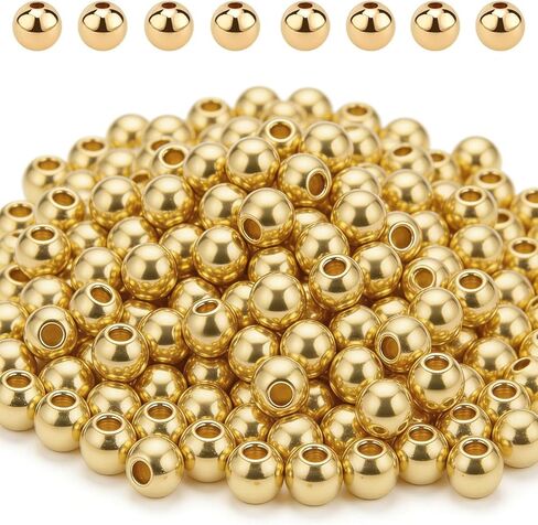 300pcs 5mm 14K Gold Beads Round Gold Plated Beads for Jewelry Making Brass Smooth Gold Spacer Bead for Jewelry DIY Crafts Long-Lasting Seamless Loose Beads for Necklace Bracelet in Saudi Arabia