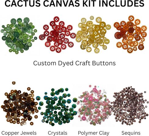 مجموعة حرفية يدوية من Buttons Galore & More للأزرار، تصميم صبار مزخرف بالترتر، زهور خضراء ووردية، مقاس قماش 8 × 10 بوصة in Kuwait