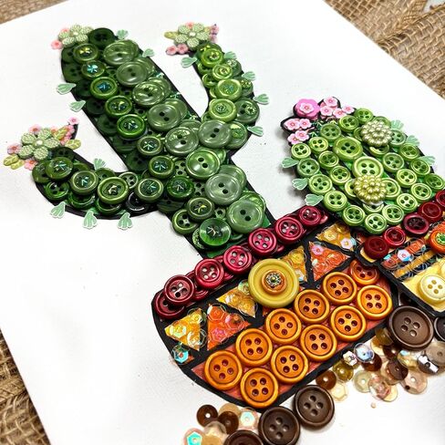 مجموعة حرفية يدوية من Buttons Galore & More للأزرار، تصميم صبار مزخرف بالترتر، زهور خضراء ووردية، مقاس قماش 8 × 10 بوصة in Kuwait