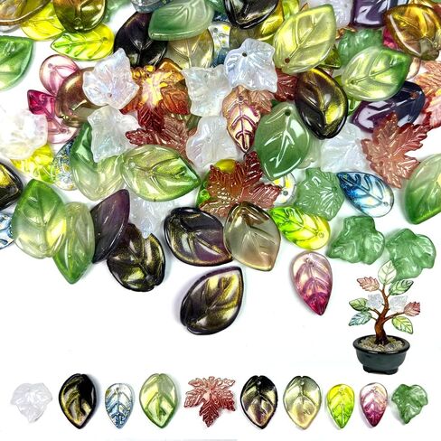 108pcs Glass Leaf Beads for Jewelry Making, Assorted Color Crystal Beads for Beaded Plant DIY Crafts Earring Bracelet Necklaces Wind Chimes in Saudi Arabia