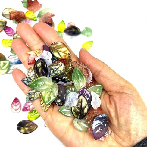 108pcs Glass Leaf Beads for Jewelry Making, Assorted Color Crystal Beads for Beaded Plant DIY Crafts Earring Bracelet Necklaces Wind Chimes in Saudi Arabia