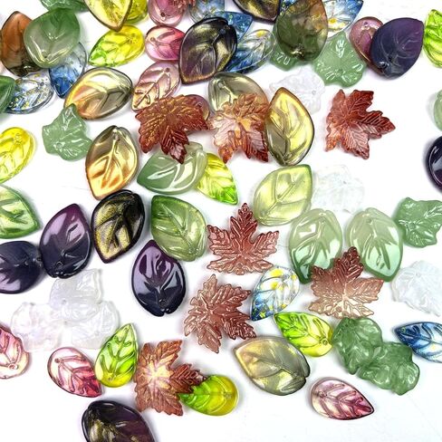 108pcs Glass Leaf Beads for Jewelry Making, Assorted Color Crystal Beads for Beaded Plant DIY Crafts Earring Bracelet Necklaces Wind Chimes in Saudi Arabia