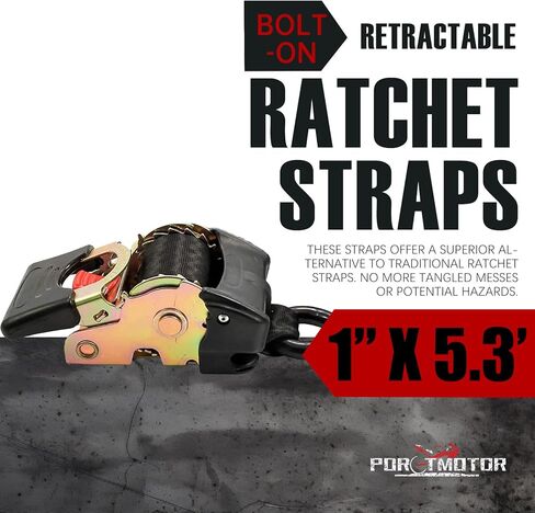 2 Pack Bolt-On Retractable Ratchet Straps (1" x5.3'), Self Retractable Ratchet Tie Down Straps Auto Retracting Transom Tie Down Straps for Boats, Jet Skis, Motorcycles, ATVs, Cargo in Saudi Arabia
