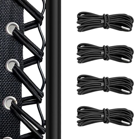 4 Pcs Replacement Cords for Zero Gravity Chair, Black Elastic Laces with Metal Ends, Universal Recliner Chair Bungee Replacement Kit, Durable Shock Cords for Patio Lounge Chairs in Saudi Arabia