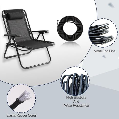 4 Pcs Replacement Cords for Zero Gravity Chair, Black Elastic Laces with Metal Ends, Universal Recliner Chair Bungee Replacement Kit, Durable Shock Cords for Patio Lounge Chairs in Saudi Arabia