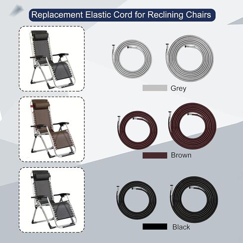 4 Pcs Replacement Cords for Zero Gravity Chair, Black Elastic Laces with Metal Ends, Universal Recliner Chair Bungee Replacement Kit, Durable Shock Cords for Patio Lounge Chairs in Saudi Arabia
