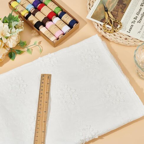 FINGERINSPIRE 1 ياردة زهرة نمط نسيج القطن 55-3/4 بوصة واسعة نسيج القطن الخياطة النسيج زهرة بيضاء نمط النسيج للملابس الديكور النسيج الأزهار لحفل الزفاف فستان الزفاف التنانير DIY الحرف in Kuwait