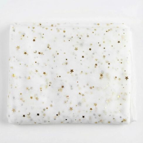 Glitter Tulle Fabric with Star Moon Sequin, 3 Yard x 59" Wide Rolls,Sparkly Sheer Material for Tutu Skirts & Decor(White) in Saudi Arabia