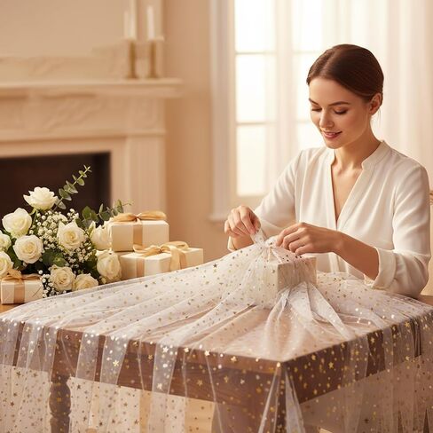 Glitter Tulle Fabric with Star Moon Sequin, 3 Yard x 59" Wide Rolls,Sparkly Sheer Material for Tutu Skirts & Decor(White) in Saudi Arabia