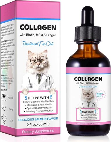 Collagen for Cats, Liquid Collagen for Cats, Liquid Collagen Skin and Coat Cats, Cats Collagen, Itch Relief for Cats with Biotin, Collagen Supplement for Cats Salmon Flavor in Kuwait
