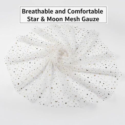 Glitter Tulle Fabric with Star Moon Sequin, 3 Yard x 59" Wide Rolls,Sparkly Sheer Material for Tutu Skirts & Decor(White) in Saudi Arabia