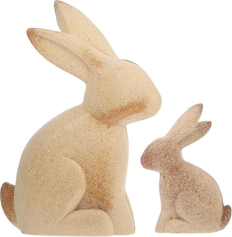 2Pcs Unfinished Wood Rabbit Statue, Easter Blank Wood Rabbit Decor, Rustic Bunny Model DIY Sculpture for Home Office Decor in Saudi Arabia