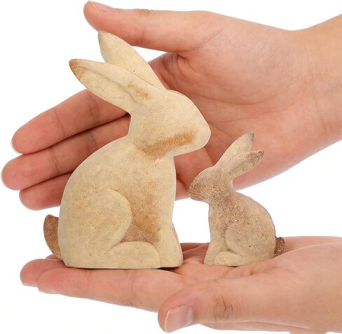 2Pcs Unfinished Wood Rabbit Statue, Easter Blank Wood Rabbit Decor, Rustic Bunny Model DIY Sculpture for Home Office Decor in Saudi Arabia
