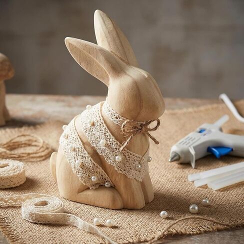 2Pcs Unfinished Wood Rabbit Statue, Easter Blank Wood Rabbit Decor, Rustic Bunny Model DIY Sculpture for Home Office Decor in Saudi Arabia