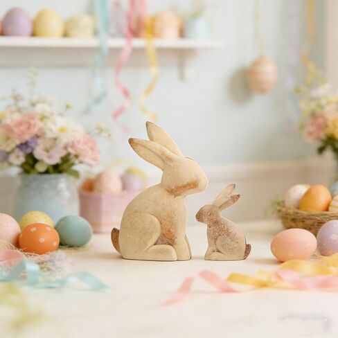 2Pcs Unfinished Wood Rabbit Statue, Easter Blank Wood Rabbit Decor, Rustic Bunny Model DIY Sculpture for Home Office Decor in Saudi Arabia