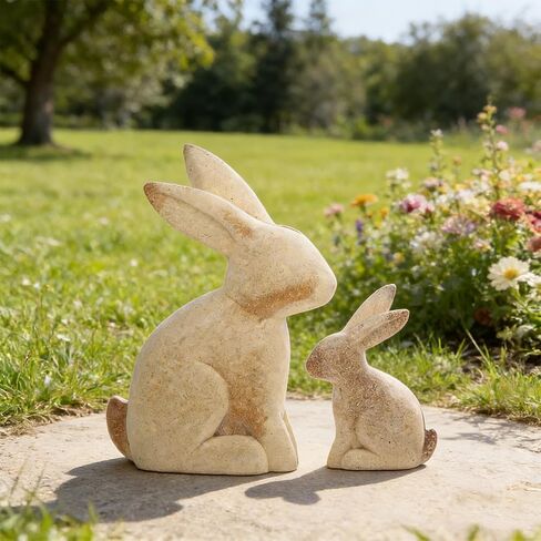 2Pcs Unfinished Wood Rabbit Statue, Easter Blank Wood Rabbit Decor, Rustic Bunny Model DIY Sculpture for Home Office Decor in Saudi Arabia