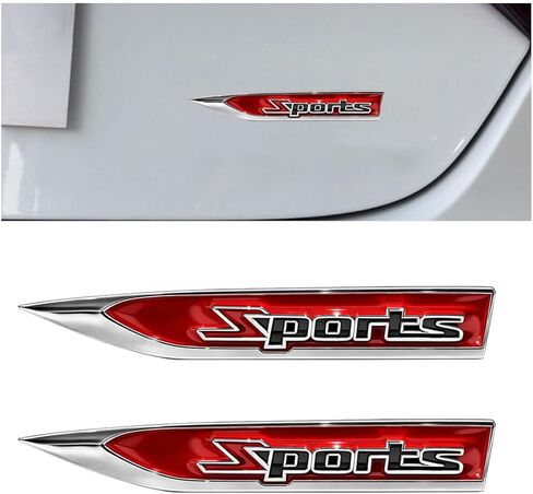 Craedli 2PCS 3D Metal Car Emblem Badge, Self-Adhesive Personalise Car Logo Sticker Decal, Universal Auto Exterior Decoration Accessories for Front Hood Grill, Side Fenders, Rear Trunk (Red-Sport) in Saudi Arabia
