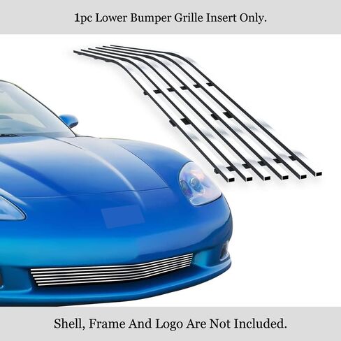 APS Premium 304 Stainless Steel Chrome Horizontal Billet Grille Grill Insert Compatible with Chevy Corvette 2006 2007 2008 2009 2010 C6 Z06 Lower Bumper RE-N19-S86756C in Saudi Arabia